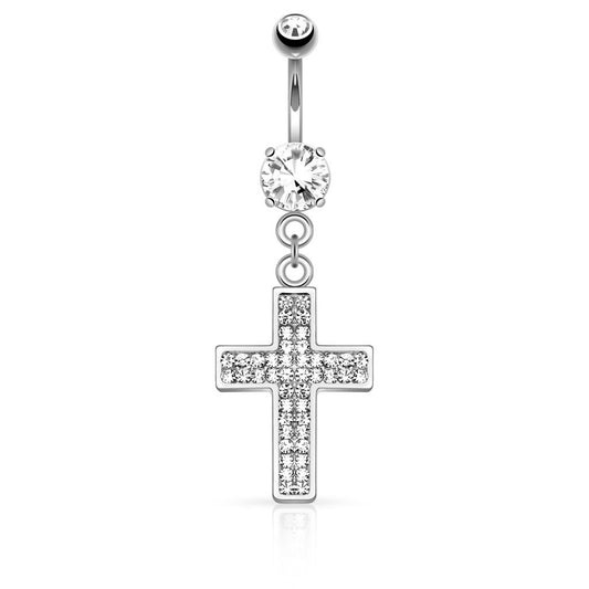 Bauchnabelpiercing Anhänger GLTIZERNDES Kreuz Set 1,6mm 10mm Nabelpiercing Edelstahl Chirurgenstahl Bananabell Zirkonia Clear