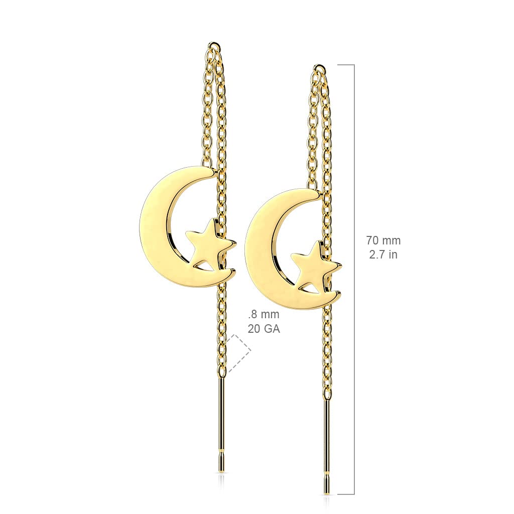 1 Paar Damen Ohrringe Durchzieher Mond Stern Anhänger Ohrringe Ohrstecker Chirurgenstahl Gold Schwarz Roségold Silber