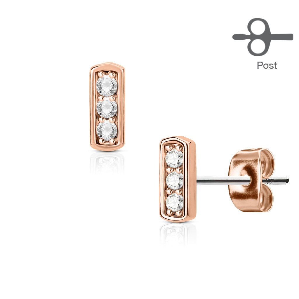 1 Paar Ohrringe Set Stecker Edelstahl Chirurgenstahl Bar 3 clear Zirkonia silber roségold gold