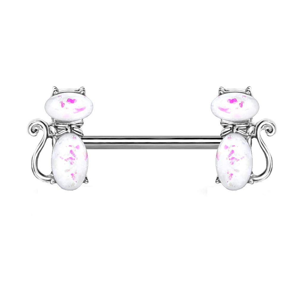 Brustwarzenpiercing Glitzer-Opal Katze Brustpiercing Nippelpiercing Chirurgenstahl Silber Pink Weiß Stab 1,6/14mm