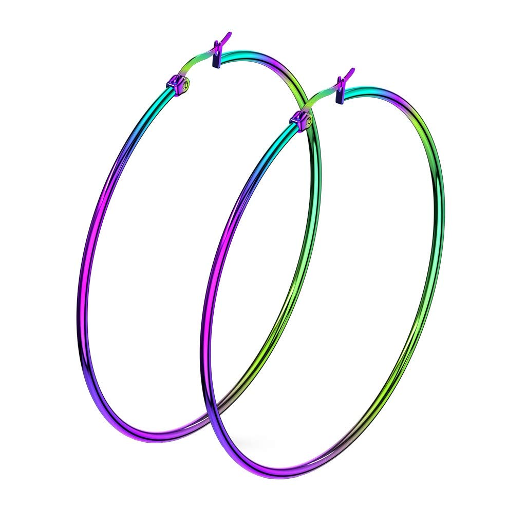 1 Paar Damen CREOLEN Ohrringe Ohrstecker Chirurgenstahl Regenbogen 10 15 20 25 30 35 40 45 50 55 60 65 70 75 mm