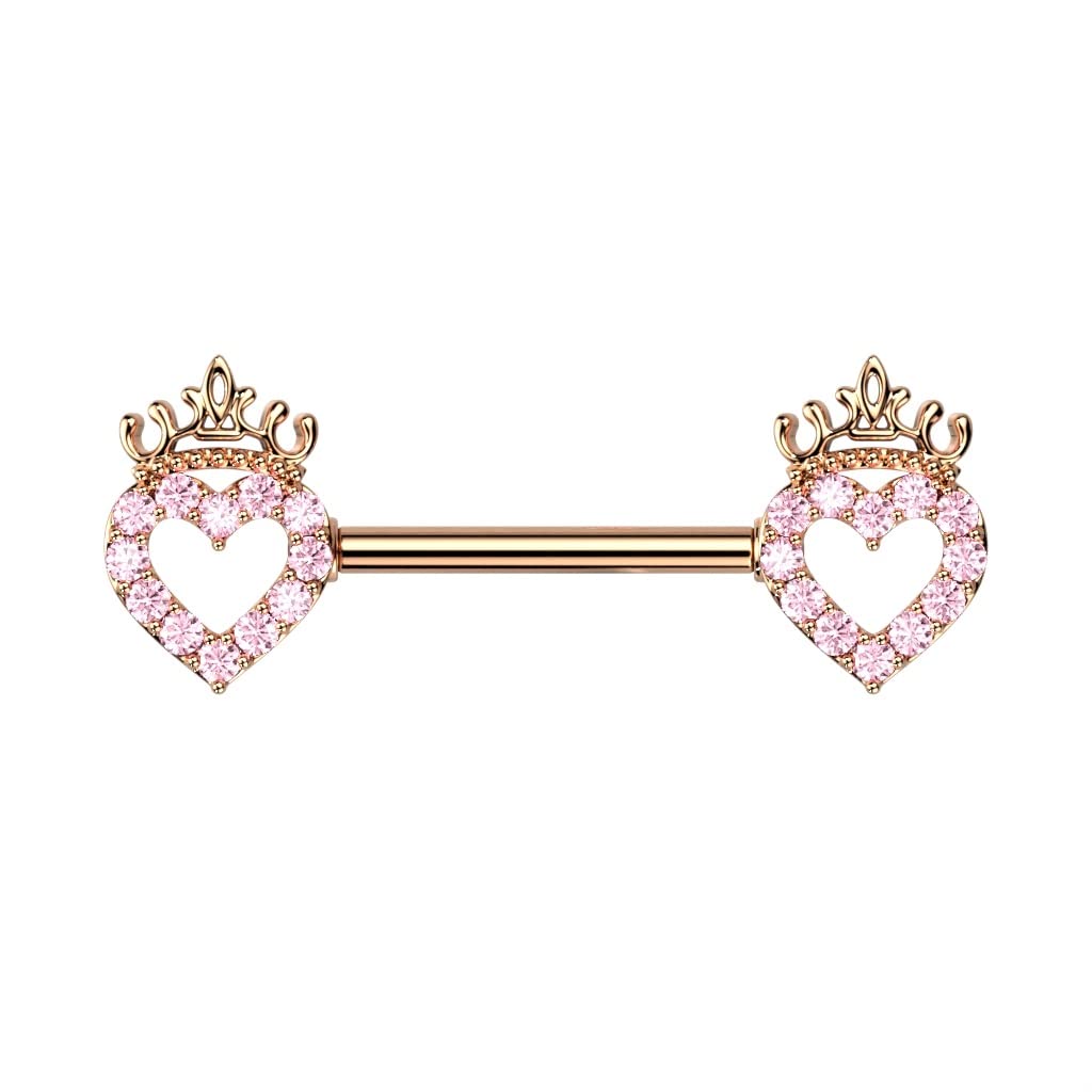 Brustwarzenpiercing Zirkonia Pavé Herzen Krone Silber Gold Roségold Brustpiercing Nippelpiercing Chirurgenstahl Stab 14mm
