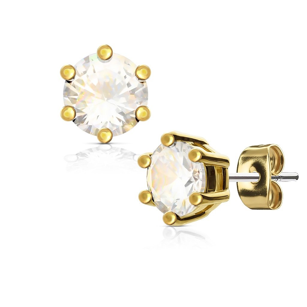 1 Paar Ohringe Ohrringe Set Stecker Edelstahl Chirurgenstahl Rund Prong Zirkonia clear gold pink aqua roségold