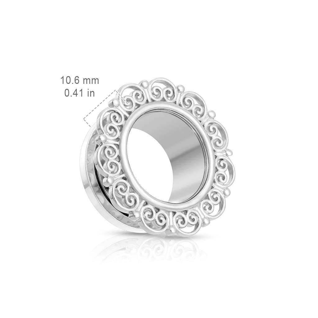 Ohrtunnel Filigrane Herzen Silber Ohrpiercing Edelstahl Ohrschmuck Screw Fit Flesh Plug Schraubverschluss 6-25mm