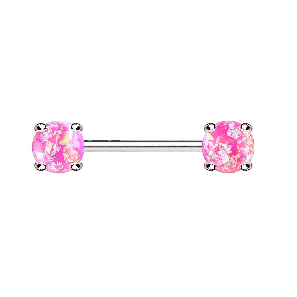 Brustwarzenpiercing Lava Glitzer Stein Brustpiercing Nippelpiercing Chirurgenstahl Silber Stabdicke 1,6mm Länge 14mm