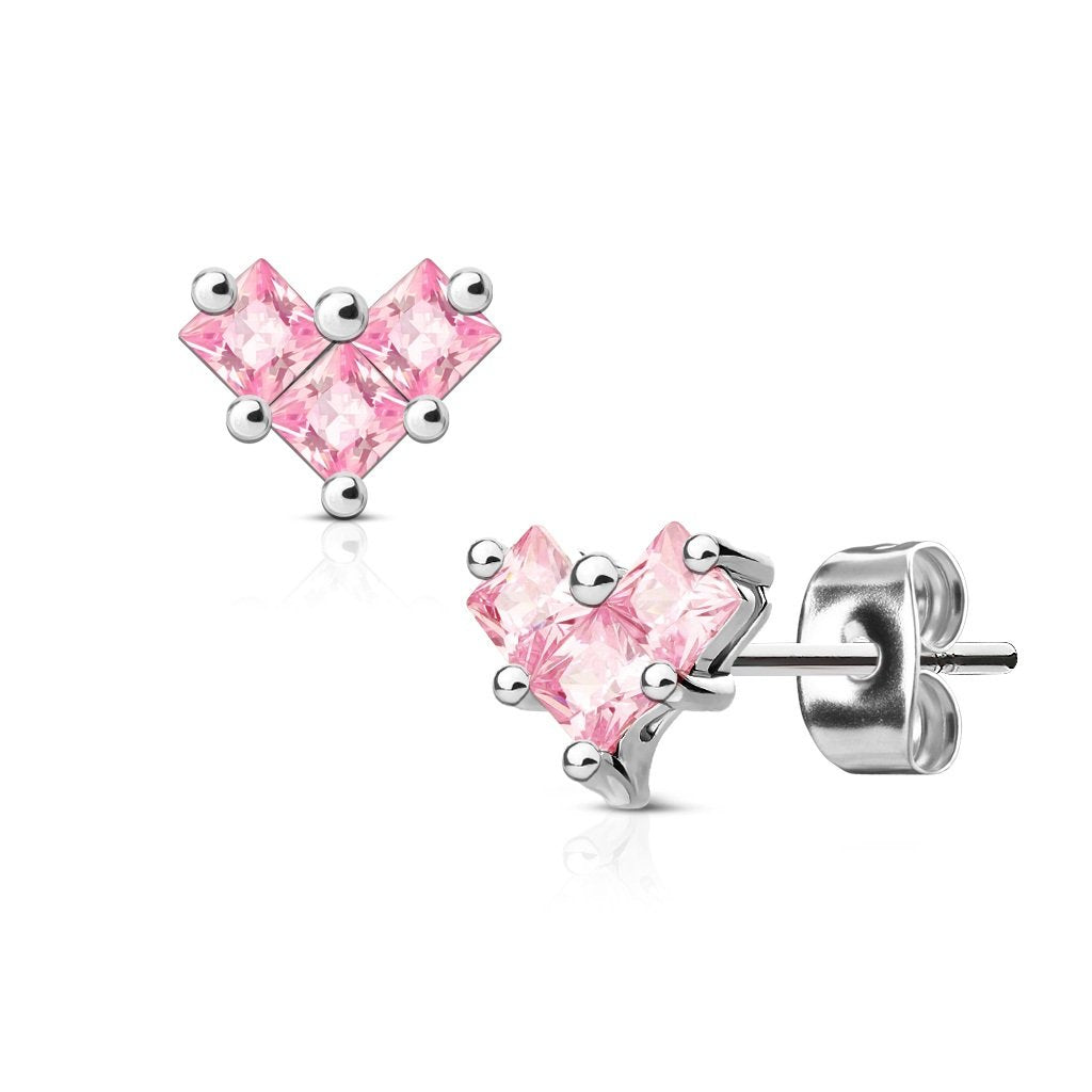 1 Paar Ohrringe Set Stecker Edelstahl Chirurgenstahl 3 Mini Quadrate silber Haken clear pink rot Zirkonia