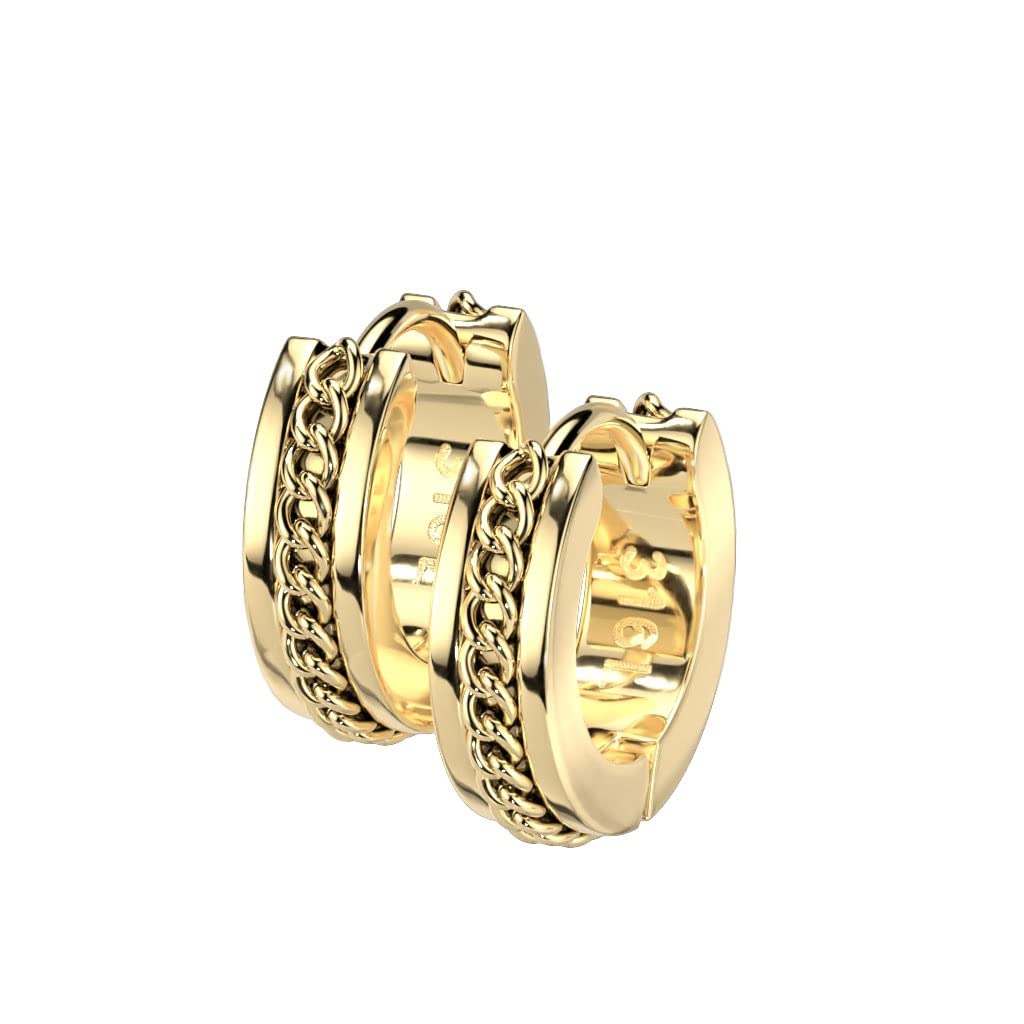 1 Paar Damen Creolen Ketten-Detail 4-mm Breite Chirurgenstahl Ohrringe Ohrstecker Gold Schwarz Silber