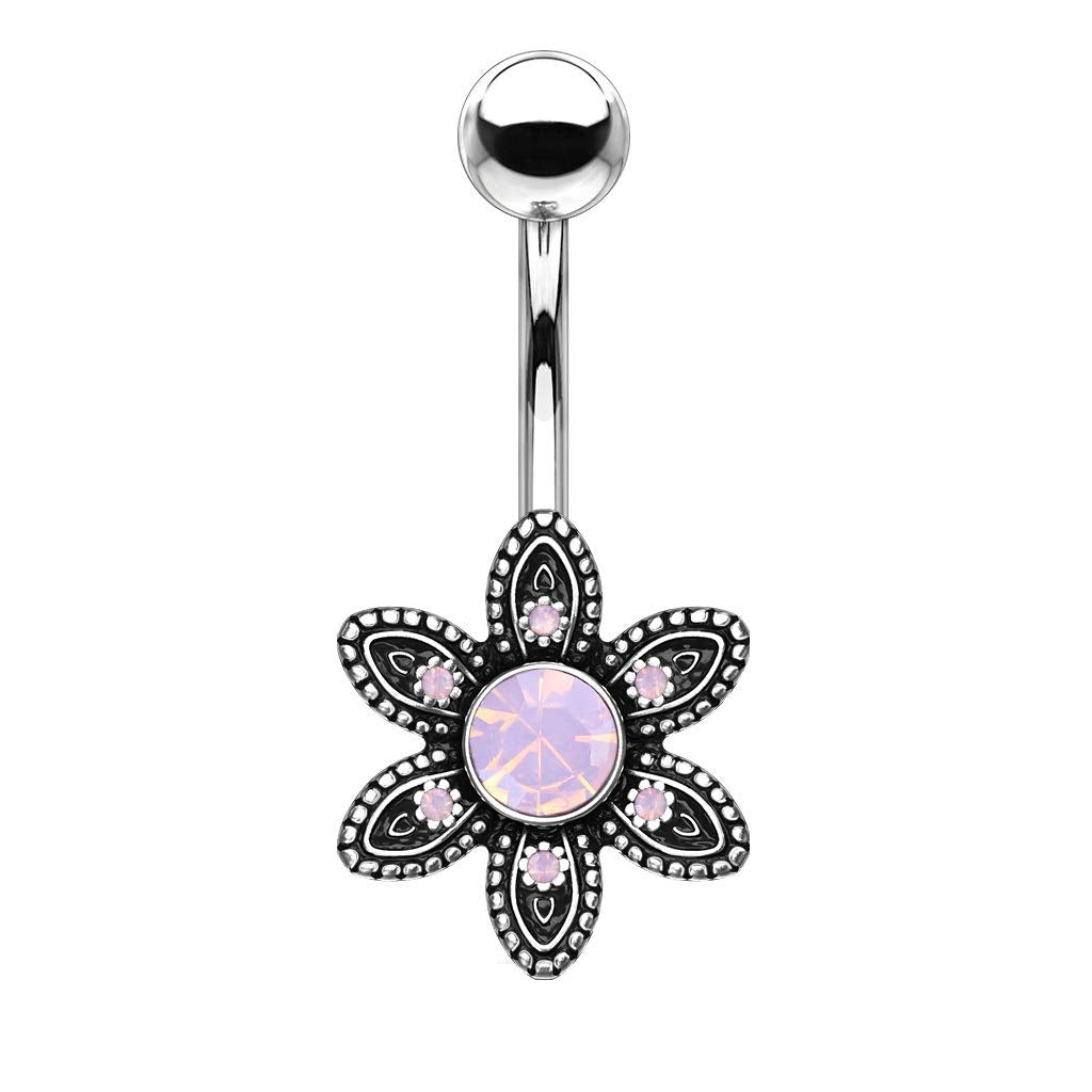 Bauchnabelpiercing Opal-Optik Antik-Silber Nabelpiercing Chirurgenstahl Bananabell Silber Rosa Grün Weiß Stab 1,6/10mm