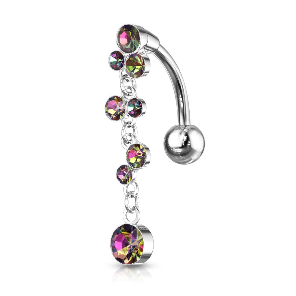 Bauchnabelpiercing Kristall Blasen-Anhänger Nabelpiercing Chirurgenstahl Bananabell Silber Regenbogen Clear Bunt Stab 1,6/10mm