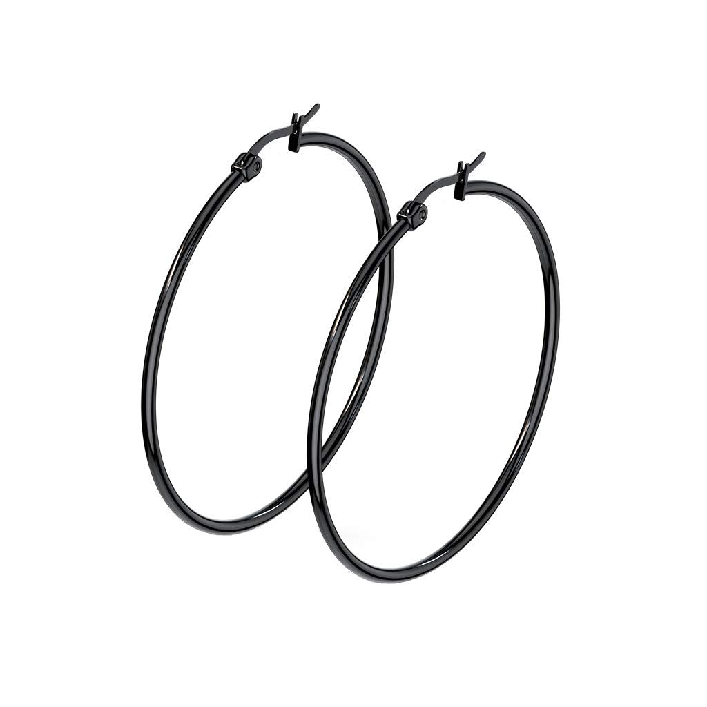 1 Paar Damen CREOLEN Ohrringe Ohrstecker Chirurgenstahl Schwarz 10 15 20 25 30 35 40 45 50 55 60 65 70 75 mm