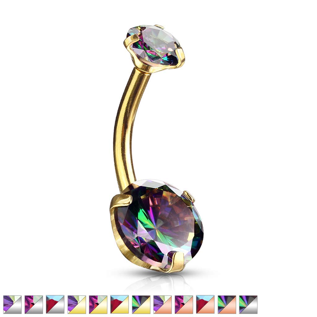 Bauchnabelpiercing 2 Regenbogen-Effekt Zirkonia Rund 8mm Nabelpiercing Chirurgenstahl Bananabell viele Farben Stab 1,6/10mm