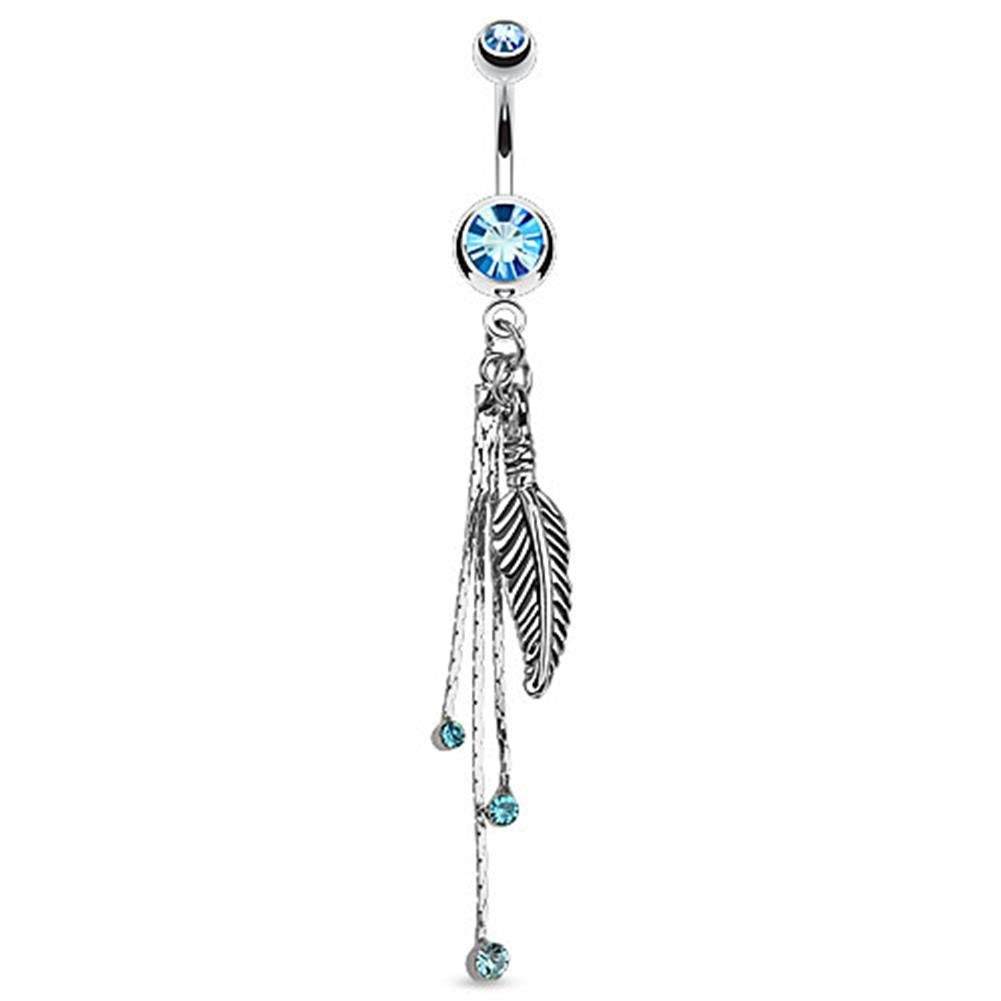 Bauchnabelpiercing Feder Anhänger 1,6mm 10mm Nabelpiercing Edelstahl Chirurgenstahl Bananabell Zirkonia Silber Pink Aqua Clear