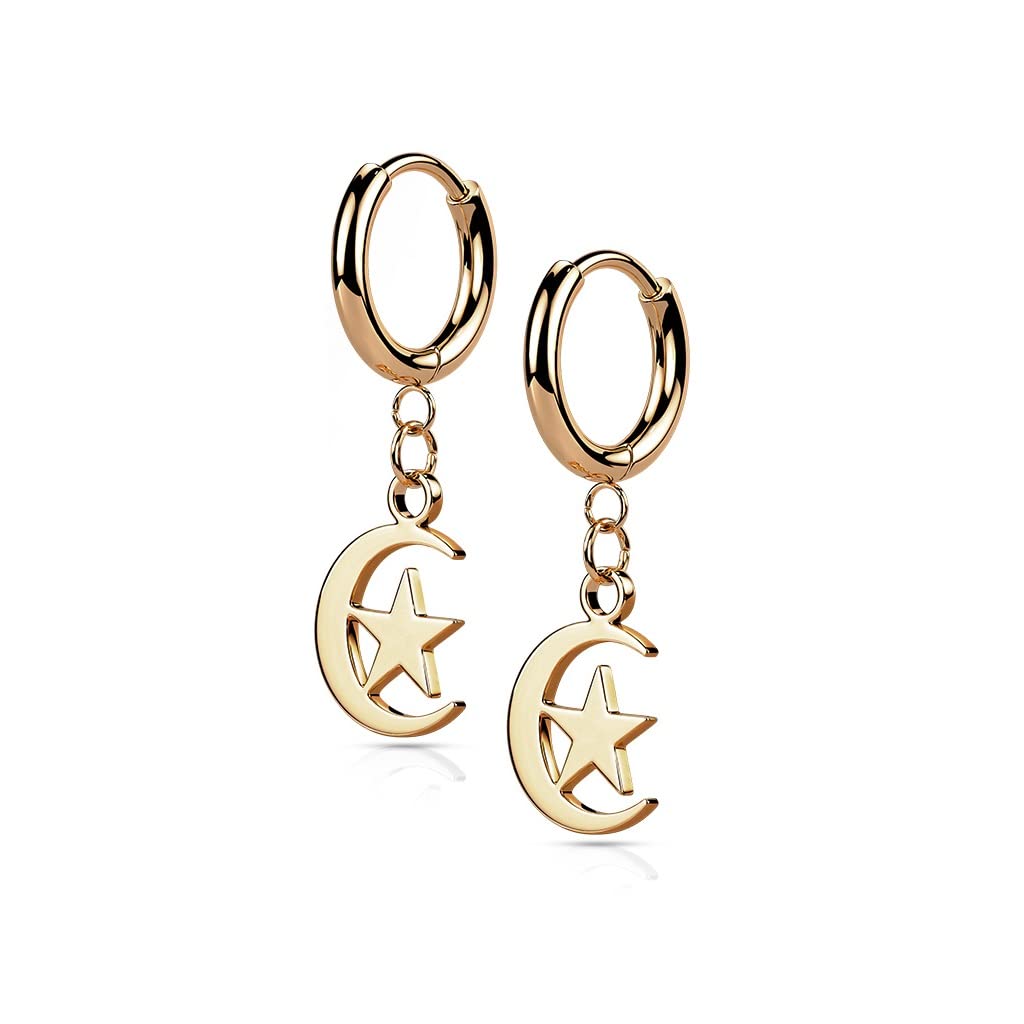 1 Paar Damen Creolen Ohrhänger Halb-Mond Stern-Anhänger Ohrringe Ohrstecker Chirurgenstahl Silber Gold Schwarz Roségold