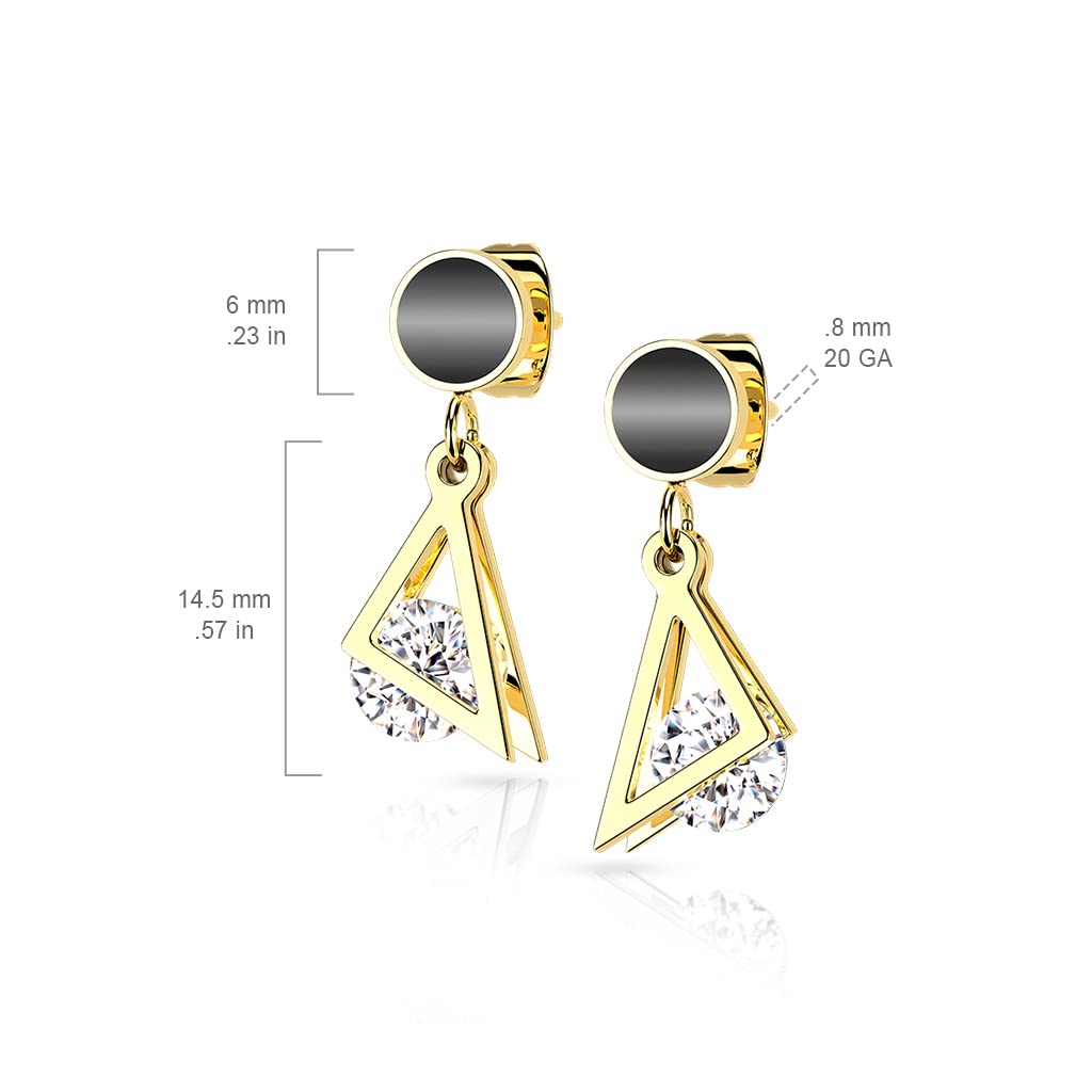 1 Paar Damen Ohrstecker schwarzer Enamel Dreieck-Anhänger Zirkonia Clear Chirurgenstahl Ohrringe Ohrhänger Silber Gold