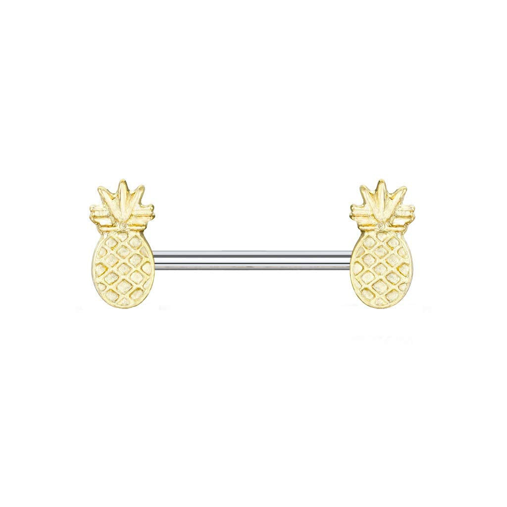 Brustwarzenpiercing GOLDENE Ananas Brustpiercing Nippelpiercing Chirurgenstahl Gold Stab 1,6/14mm