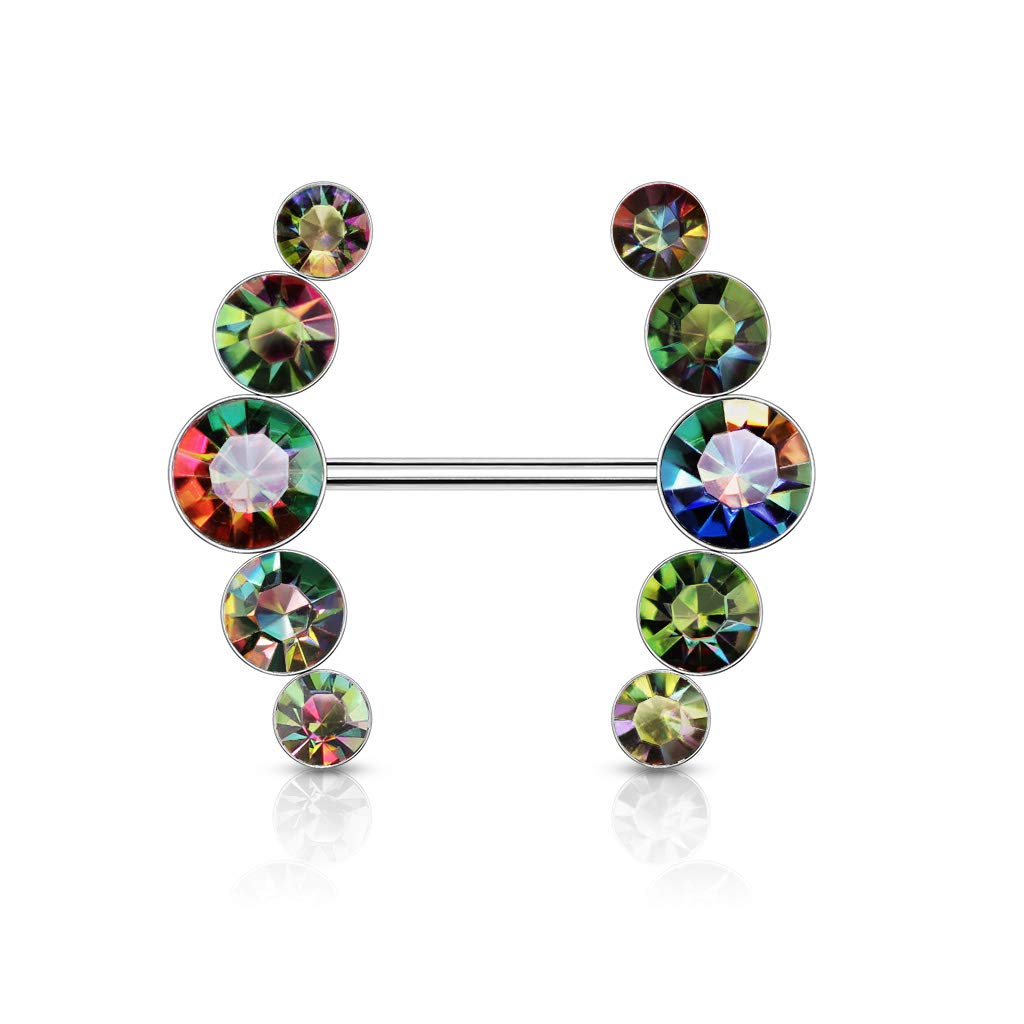 Brustwarzenpiercing 5 runde Kristalle Brustpiercing Intimpiercing Nippelpiercing Chirurgenstahl Silber viele Farben Stab 1,6/16mm