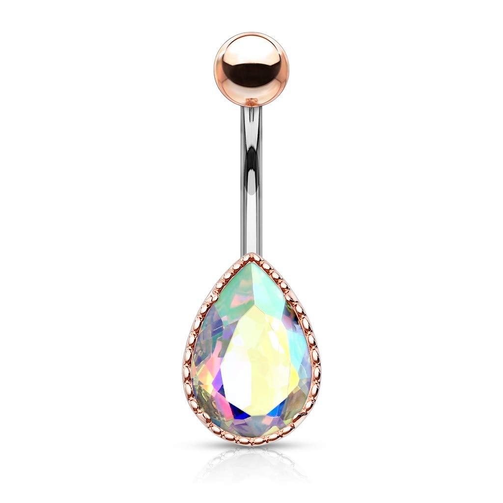 Bauchnabelpiercing Regenbogen-Effekt Kristall Tropfen Nabelpiercing Chirurgenstahl Bananabell viele Farben Stab 1,6/10mm