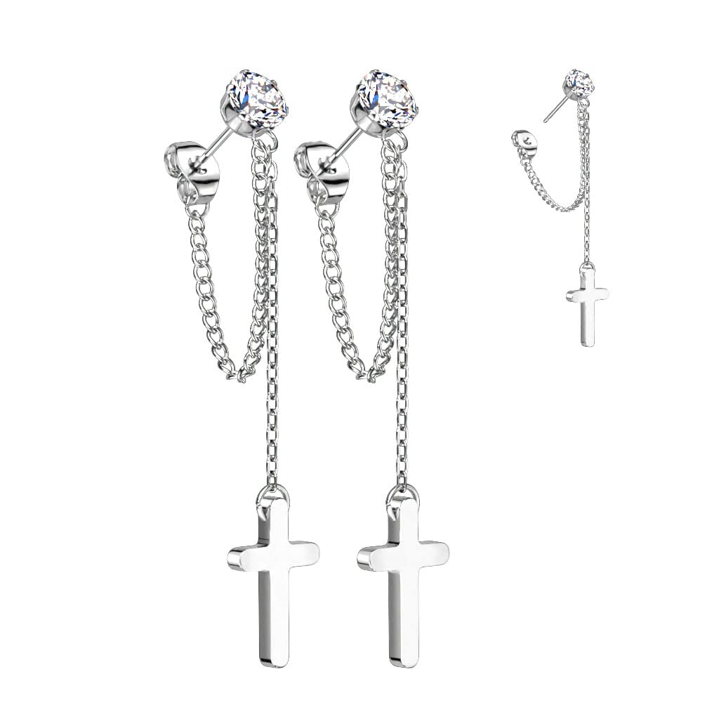 1 Paar Damen Ohrstecker Zirkonia Clear Ketten-Kreuz Anhänger Chirurgenstahl Ohrringe Ohrhänger Silber Gold Schwarz