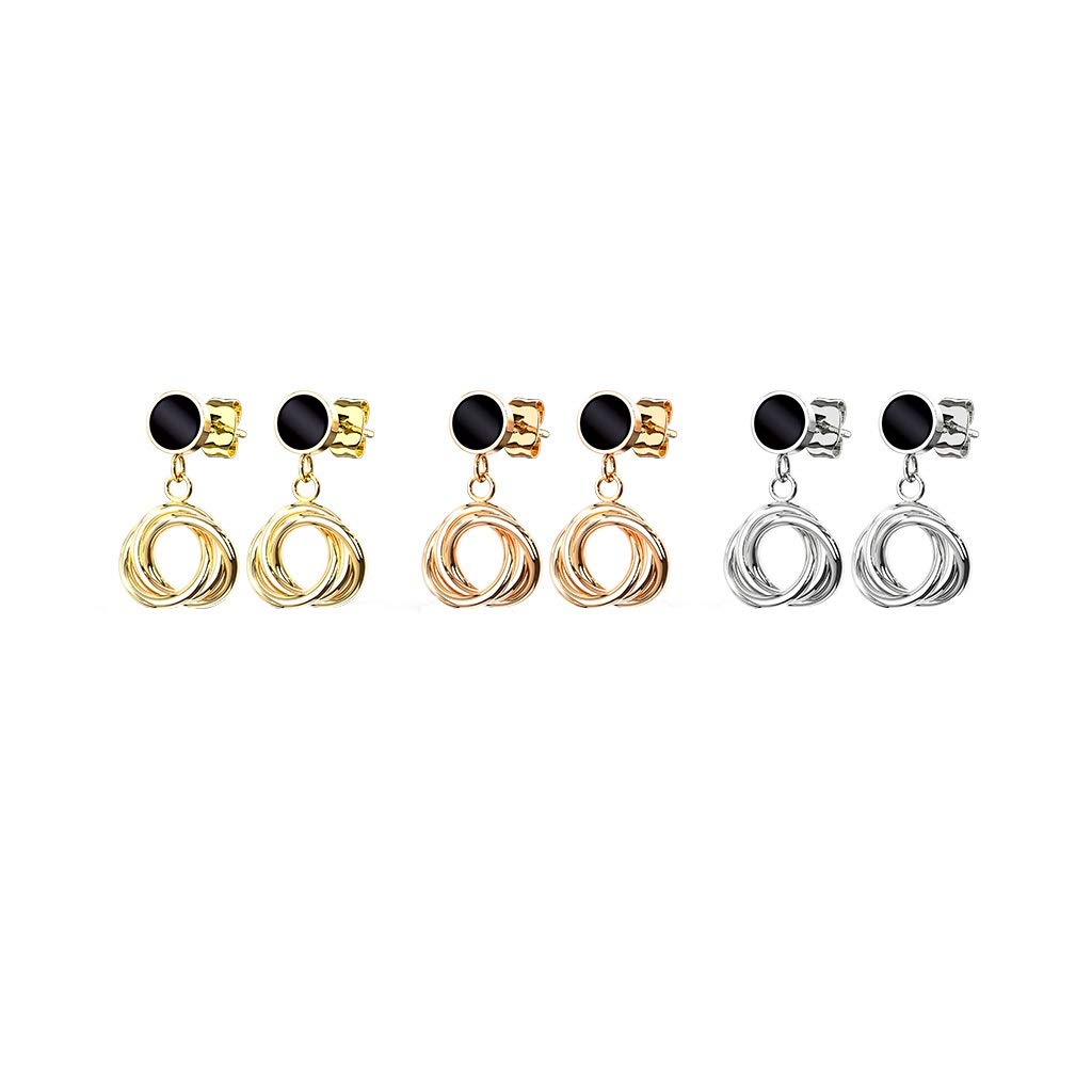 1 Paar Damen e Schwarze Emaille Anhänger verflochtene Kreise Ohrringe Ohrstecker Chirurgenstahl Gold Roségold Silber 12,3mm