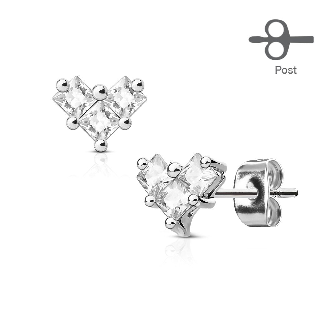 1 Paar Ohrringe Set Stecker Edelstahl Chirurgenstahl 3 Mini Quadrate silber Haken clear pink rot Zirkonia