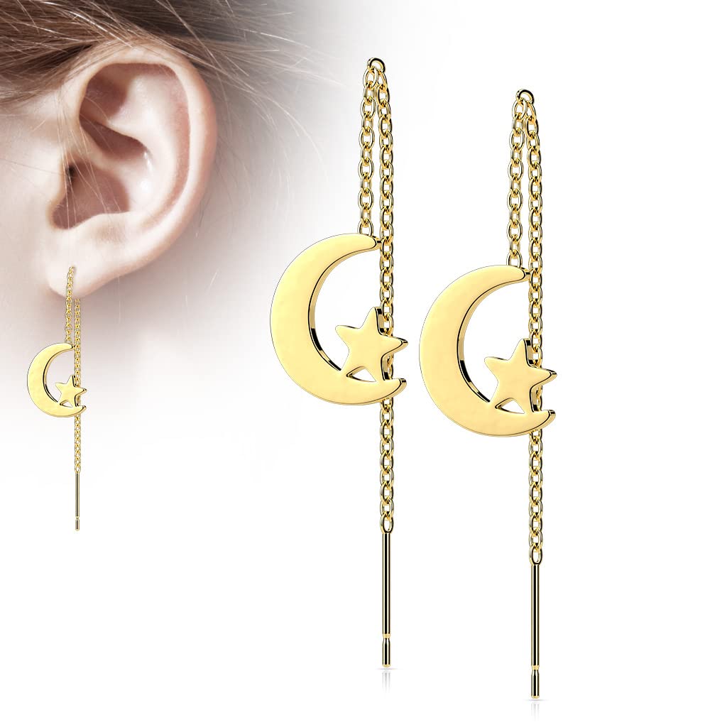 1 Paar Damen Ohrringe Durchzieher Mond Stern Anhänger Ohrringe Ohrstecker Chirurgenstahl Gold Schwarz Roségold Silber