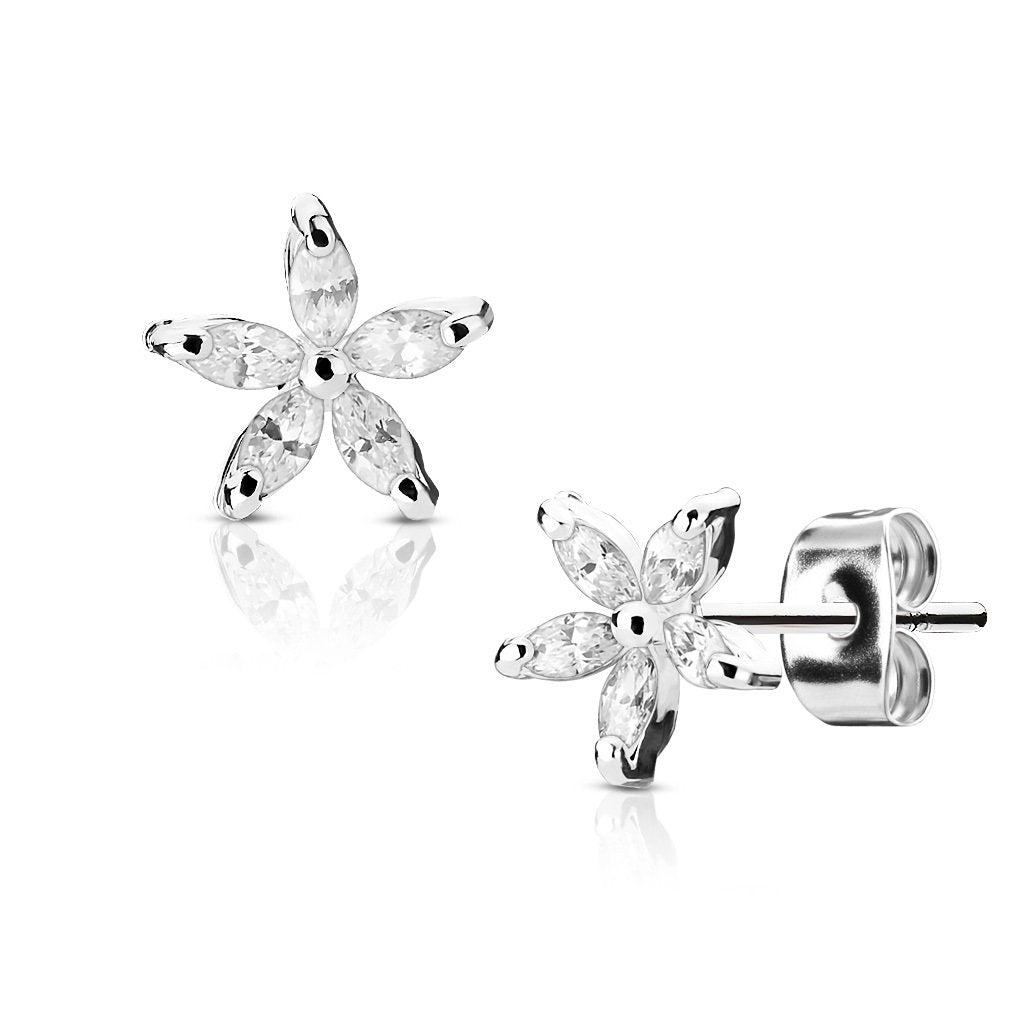 1 Paar Ohringe Ohrringe Set Stecker Edelstahl Chirurgenstahl Marquise Bluetenblatt clear Zirkonia gold silber roségold