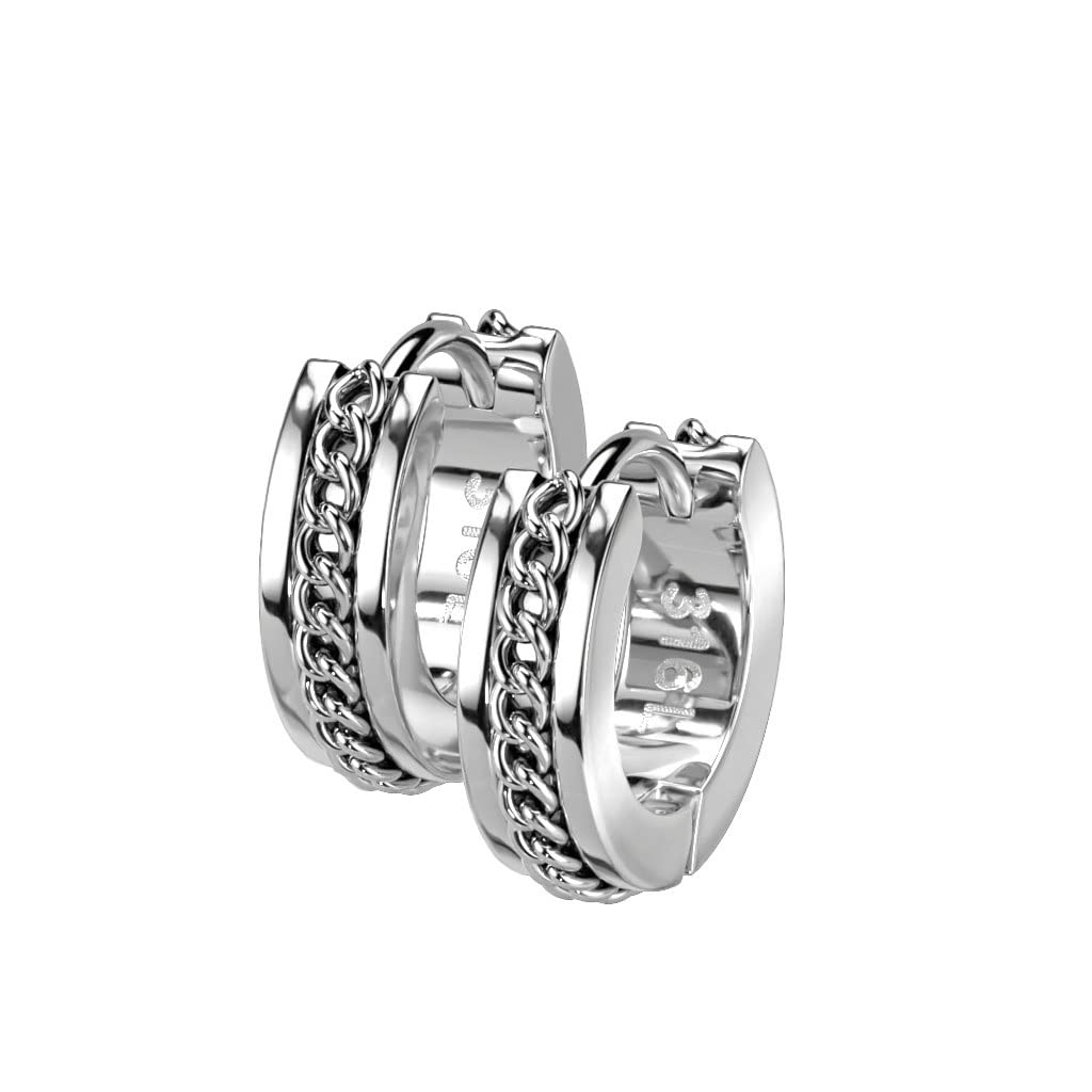 1 Paar Damen Creolen Ketten-Detail 4-mm Breite Chirurgenstahl Ohrringe Ohrstecker Gold Schwarz Silber