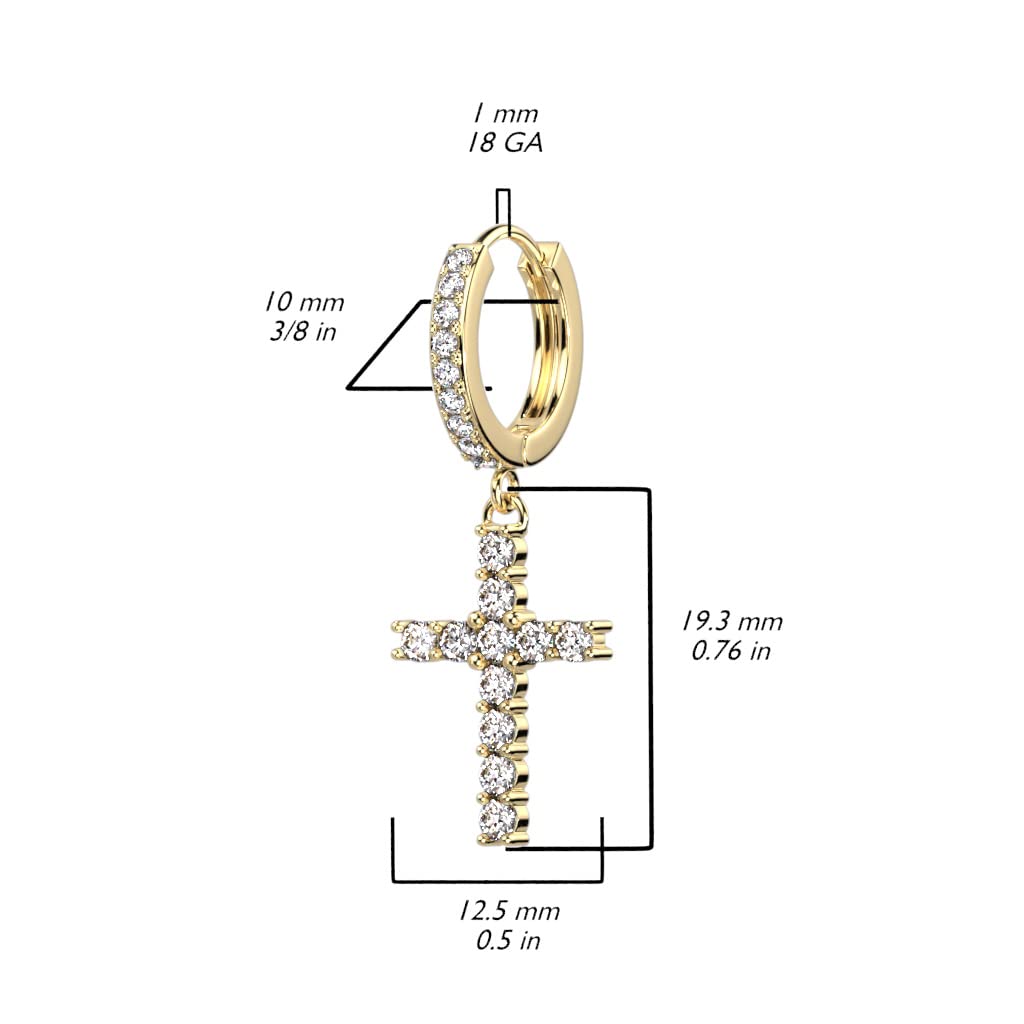 1 Paar Damen Creolen Ohrhänger Anhänger Kreuz Pavé Zirkonia Clear Ohrringe Ohrstecker Silber Gold