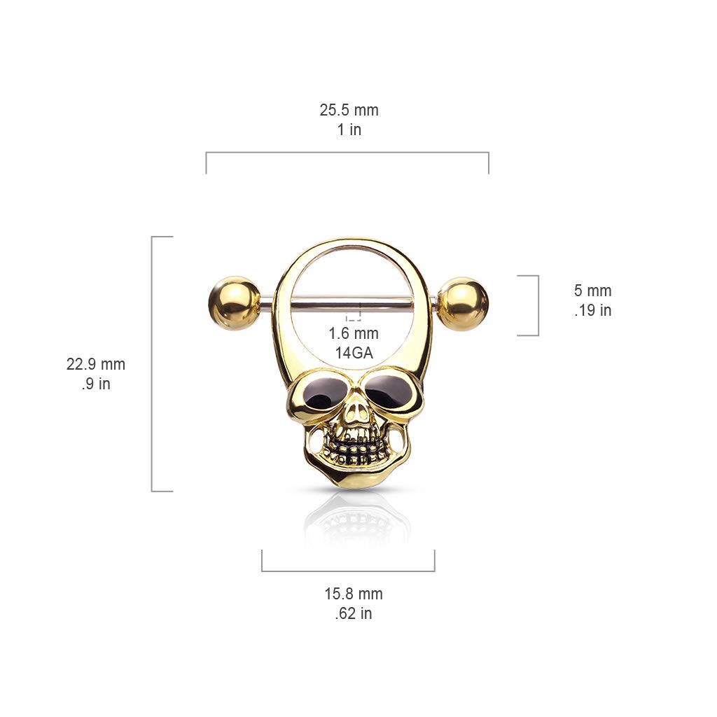 Brustwarzenpiercing Totenkopf Enamel-Augen Brustpiercing Nippelpiercing Chirurgenstahl Gold Silber Schwarz Stab 1,6/16mm