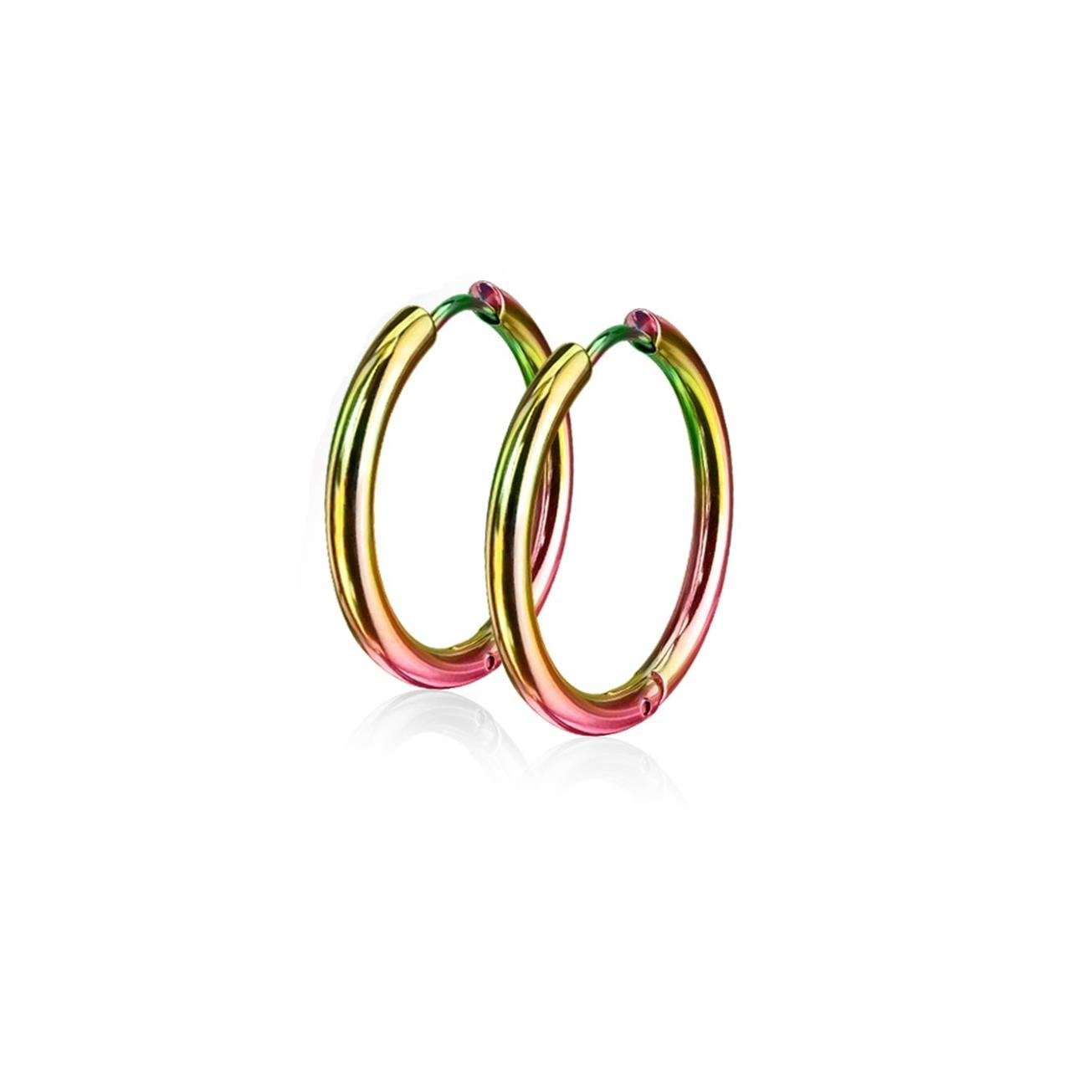 Damen 1 Paar Creolen Ohrringe Set Chirurgenstahl Klickverschluss Seamless Line blau schwarz silber regenbogen gold 10mm -20mm Länge