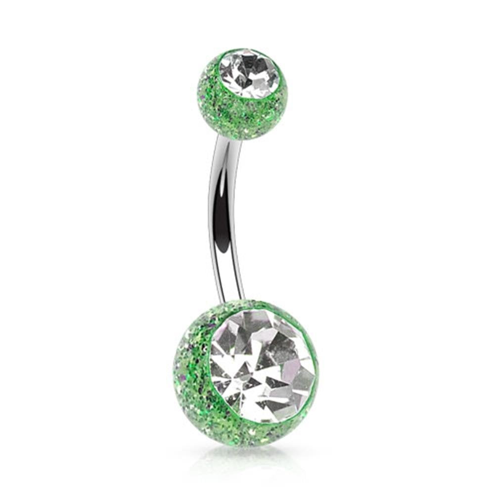 Bauchnabelpiercing 2 Glitzer-Kugeln 1,6mm 10mm Nabelpiercing Chirurgenstahl Bananabell Zirkonia Silber viele Farben