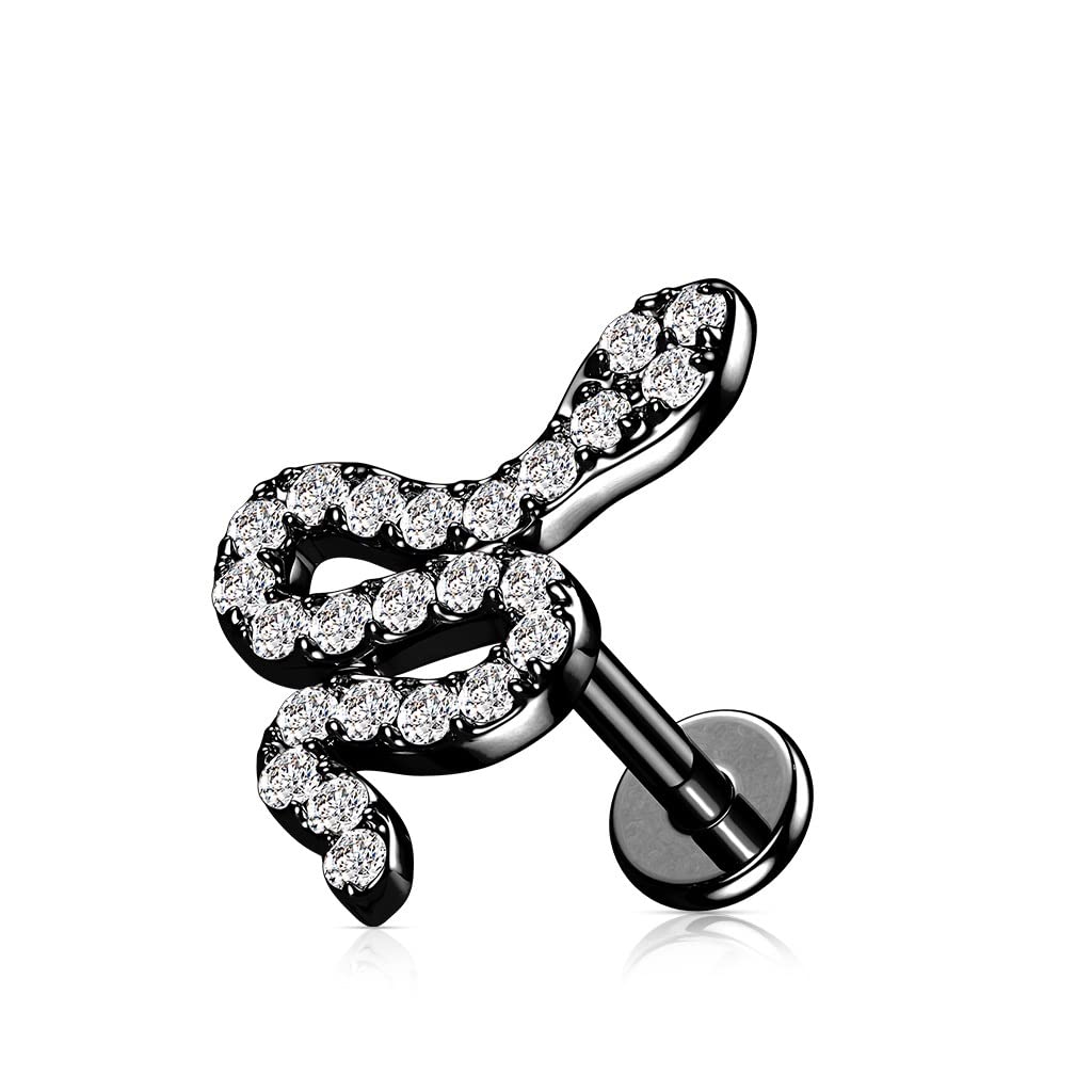 Knorpel Ohrstecker Schlange Silber Gold Schwarz Pavé Zirkonia Clear Piercings Chirurgenstahl Schraubverschluss Stab 6/8mm lang