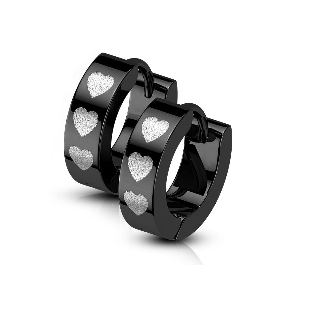 1 Paar Damen Creolen 3 Herzen Ohrhänger Chirurgenstahl Ohrringe Ohrstecker Schwarz