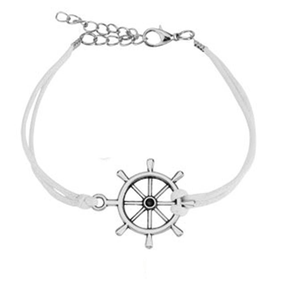 Wickelarmband Steuerrad Länge 240mm Breite 2,59mm verstellbar Karabinerverschluss Kunstleder Edelstahl Seil Maritim