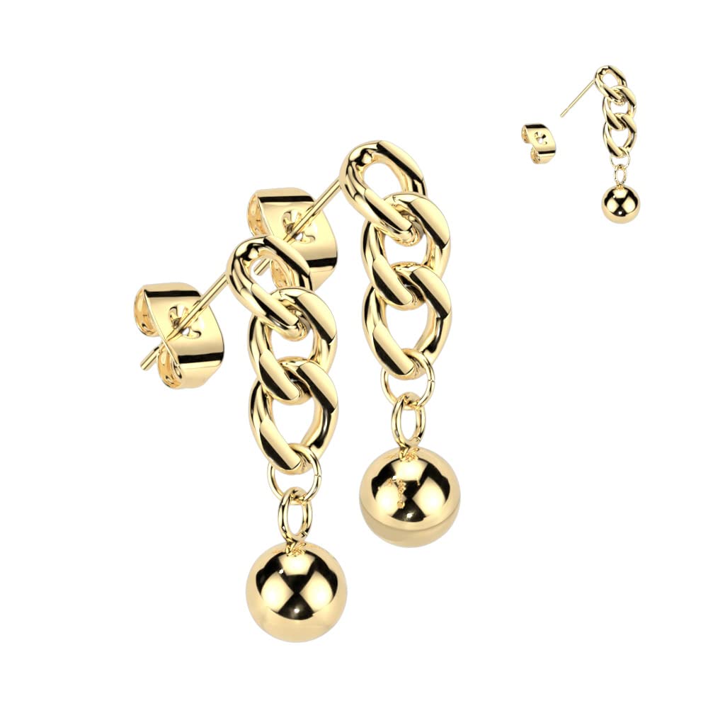 1 Paar Damen Ohrstecker Ketten-Design Kugel-Anhänger Chirurgenstahl Ohrringe Ohrhänger Silber Gold