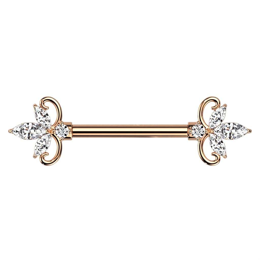 Brustwarzenpiercing Florales Design Zirkonia Silber Gold Roségold Brustpiercing Nippelpiercing Chirurgenstahl Stab 14mm