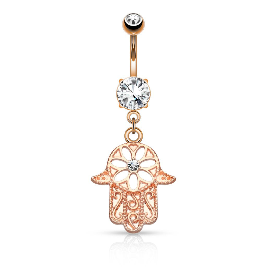 Bauchnabelpiercing Set 1,6mm 10mm Hamsa 17 x 14,7mm Nabelpiercing Chirurgenstahl Bananabell Zirkonia Farben Gold Silber Roségold