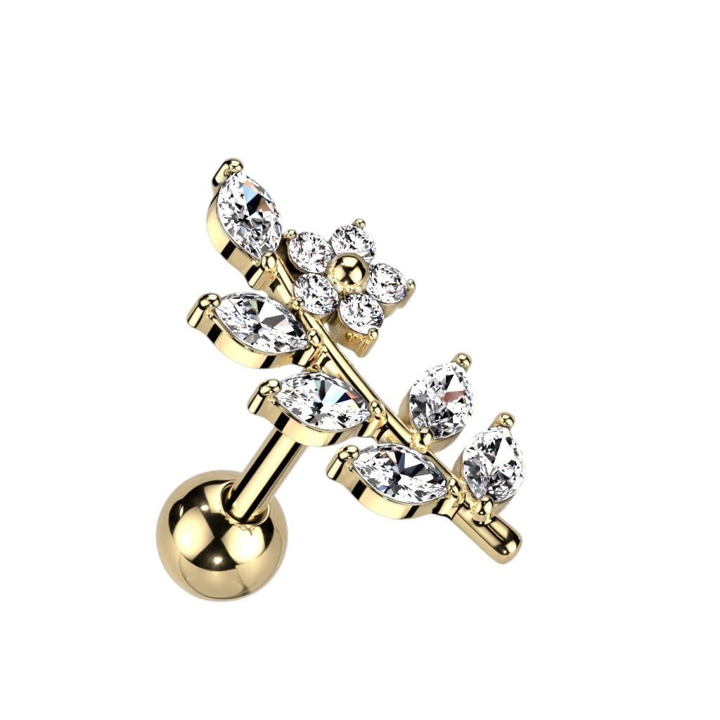 Knorpel Ohrstecker Wein-rebe Blume Zirkonia Clear Silber Gold Piercings Chirurgenstahl Schraubverschluss Stab 6mm lang