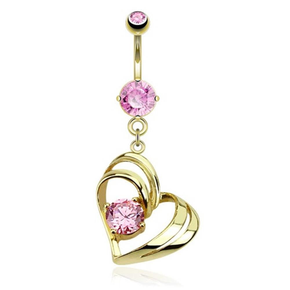 Bauchnabelpiercing Anhänger VERGOLDETE Herzen 1,6mm 10mm Stab Nabelpiercing Edelstahl Chirurgenstahl Bananabell Zirkonia 14 Karat