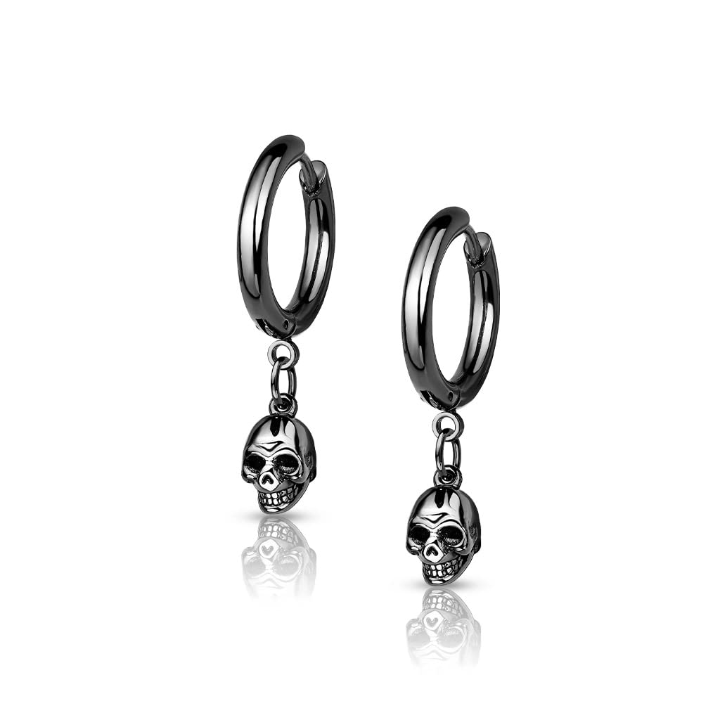 1 Paar Damen Creolen Ohrhänger Totenkopf-Anhänger Ohrringe Ohrstecker Silber Gold Schwarz