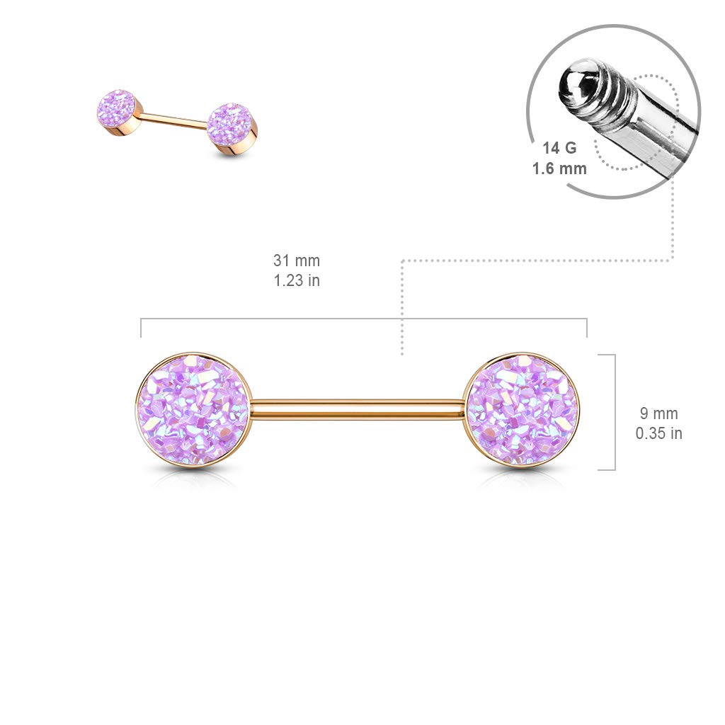 Brustwarzenpiercing Glitzer KRISTALL-Steine Brustpiercing Nippelpiercing Chirurgenstahl Roségold Multicolor Stab 1,6/14mm Stein 9mm
