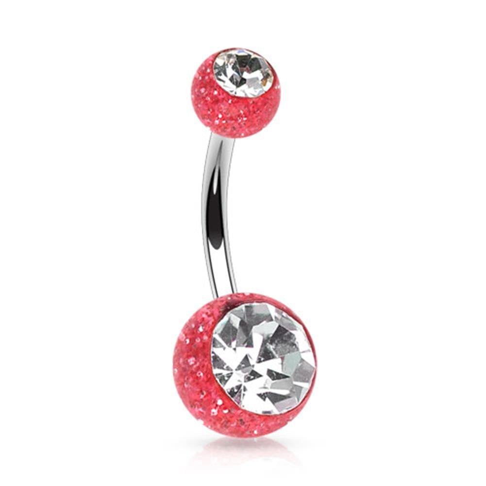 Bauchnabelpiercing 2 Glitzer-Kugeln 1,6mm 10mm Nabelpiercing Chirurgenstahl Bananabell Zirkonia Silber viele Farben