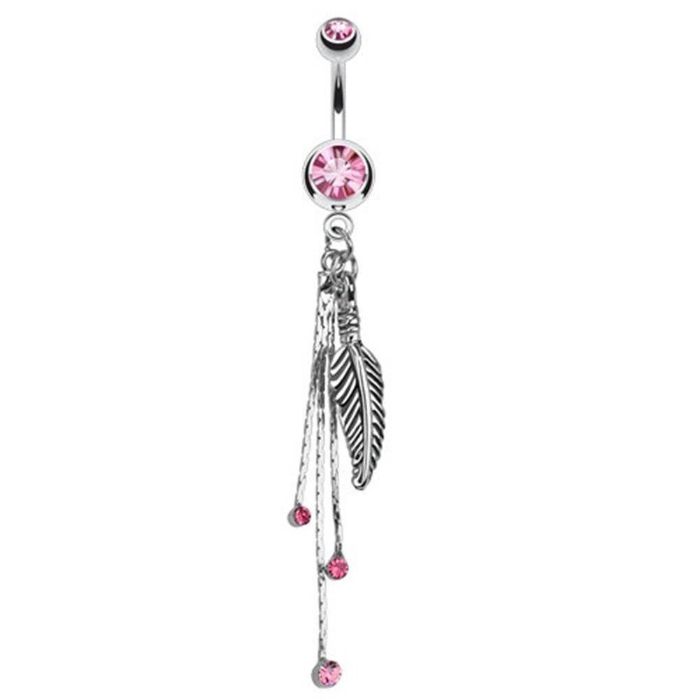 Bauchnabelpiercing Feder Anhänger 1,6mm 10mm Nabelpiercing Edelstahl Chirurgenstahl Bananabell Zirkonia Silber Pink Aqua Clear