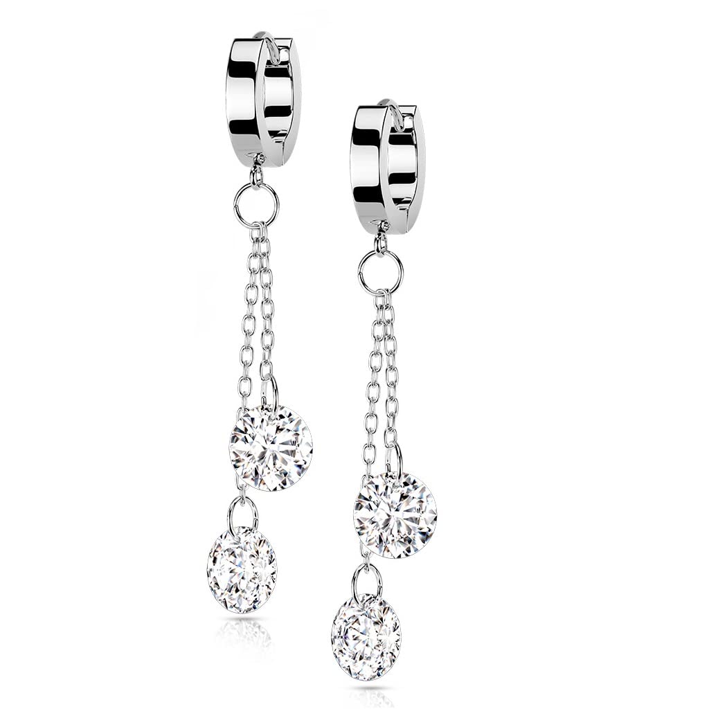 1 Paar Damen Creolen Ohrhänger Kettenanhänger 2 runde Zirkonia Clear Ohrringe Ohrstecker Silber Gold Schwarz Roségold