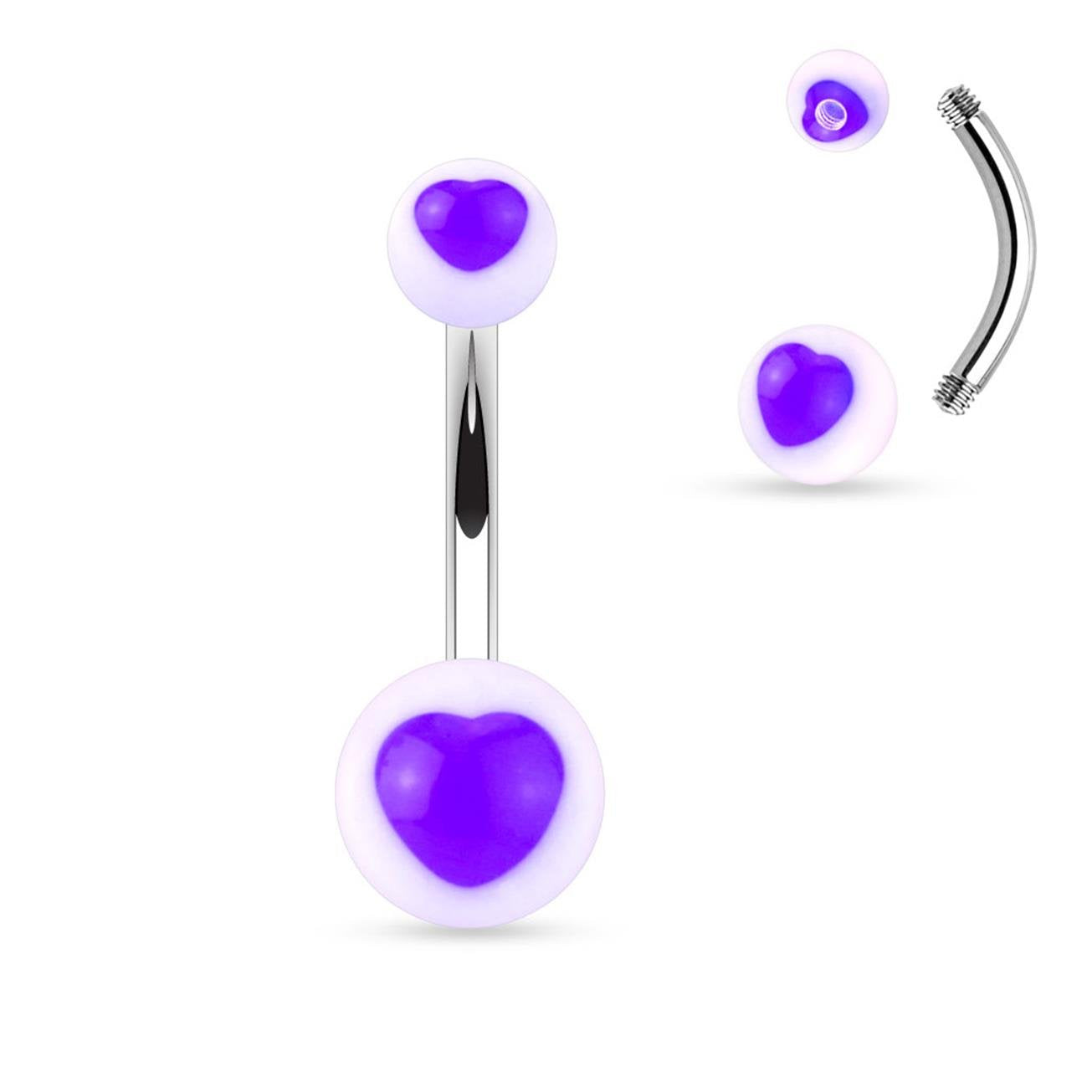Bauchnabelpiercing UV Herz Nabelpiercing ACRYL-Kugeln Bananabell Edelstahl Stab-Dicke 1,6mm Stab-länge 10mm