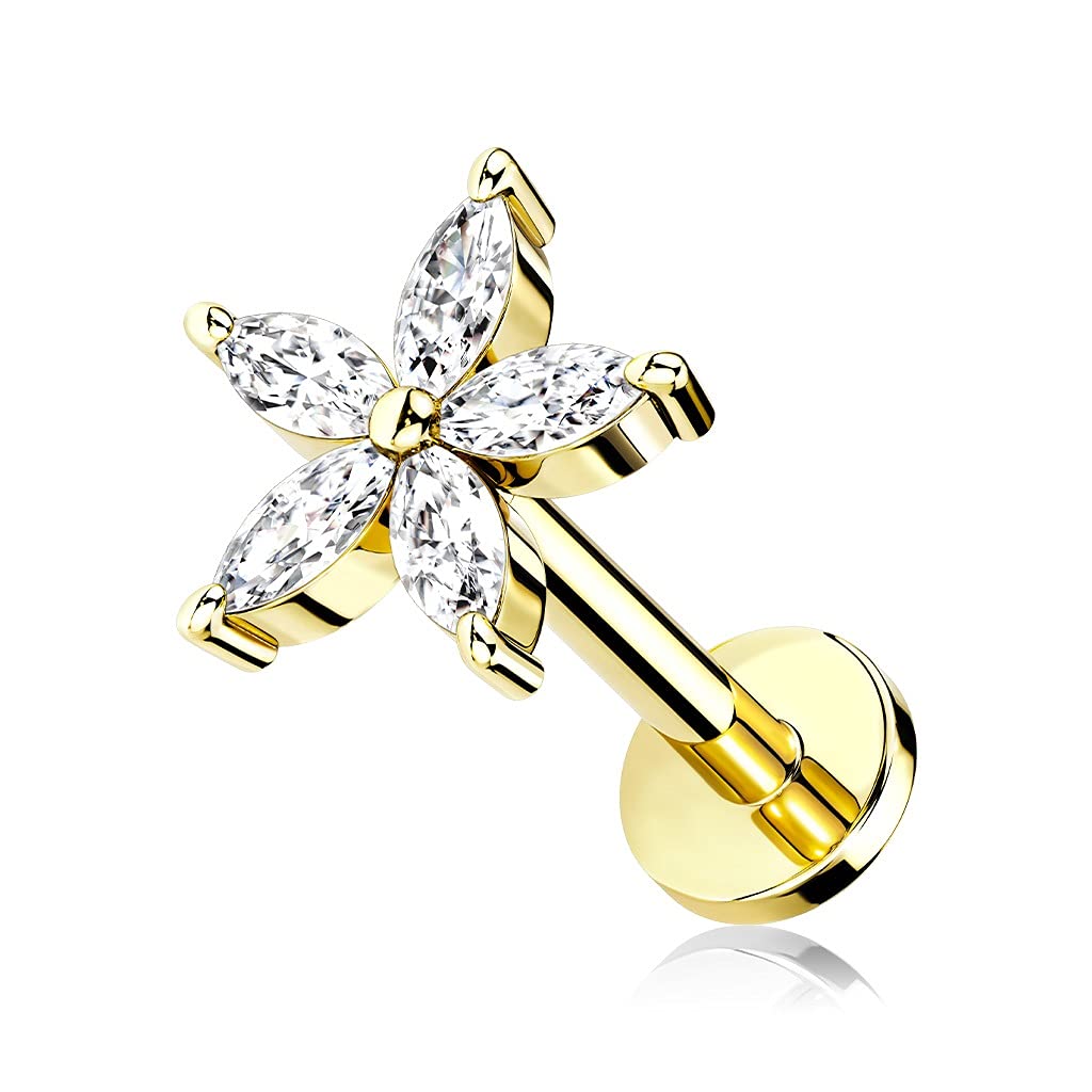 Knorpel Ohrstecker Zirkonia Blume viele Farben 6/8 mm Länge Cartilage Piercings Labret Tragus Edelstahl Schraubverschluss