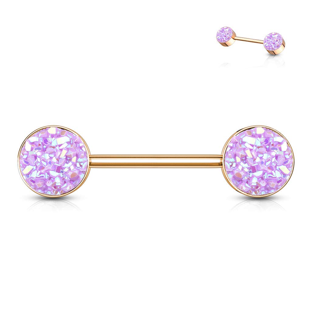 Brustwarzenpiercing Glitzer KRISTALL-Steine Brustpiercing Nippelpiercing Chirurgenstahl Roségold Multicolor Stab 1,6/14mm Stein 9mm