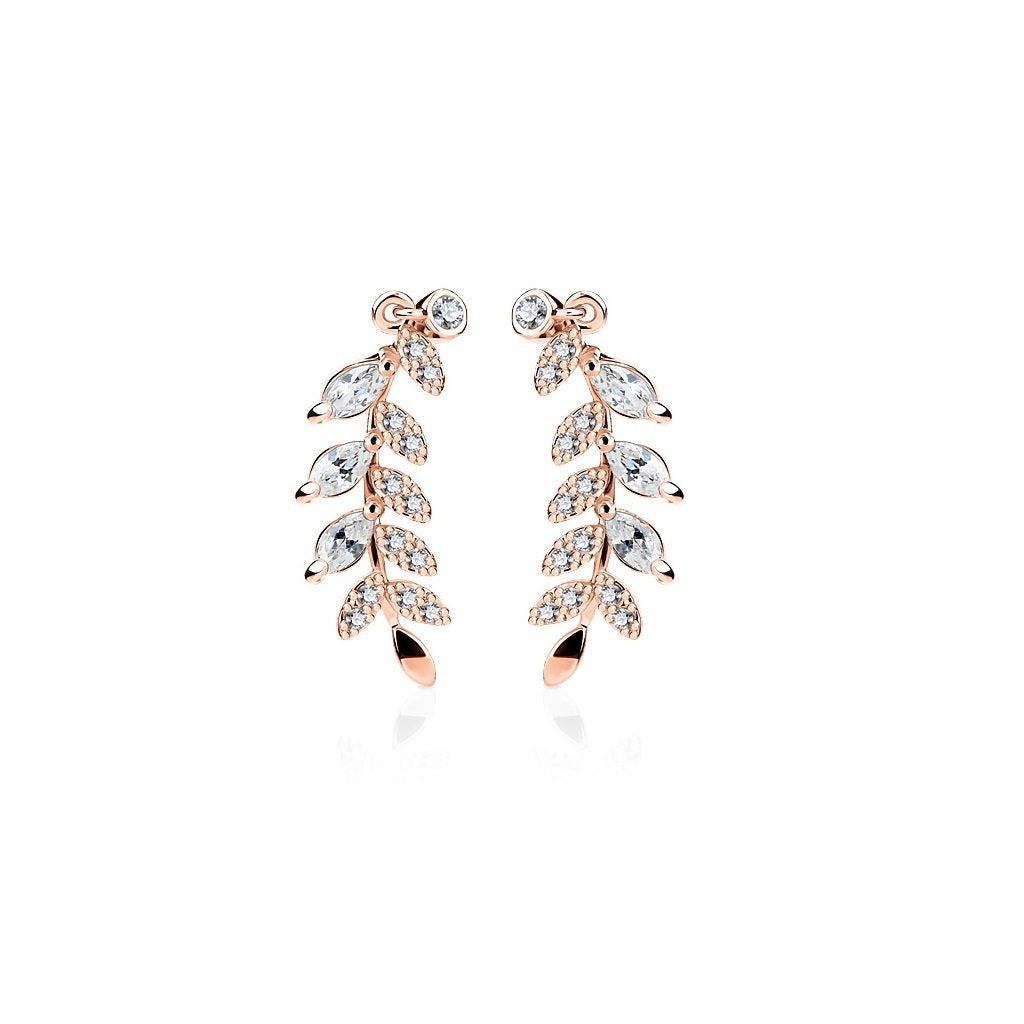 1 Paar Ohrklemmen BLÄTTER 21 x 3mm Set Ohrringe Ohrclip Ohrstecker Chirurgenstahl Zirkonia Silber Gold Roségold