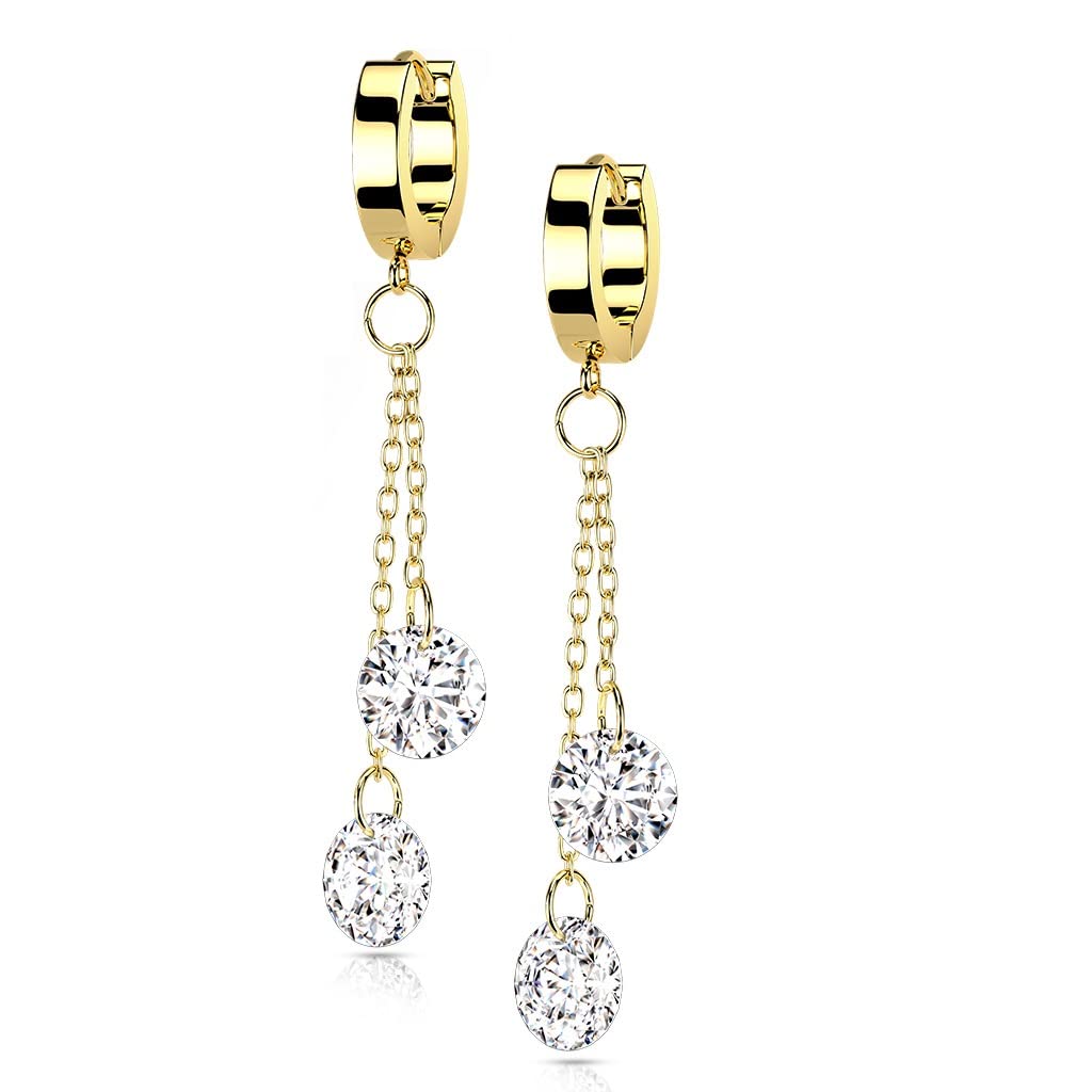1 Paar Damen Creolen Ohrhänger Kettenanhänger 2 runde Zirkonia Clear Ohrringe Ohrstecker Silber Gold Schwarz Roségold