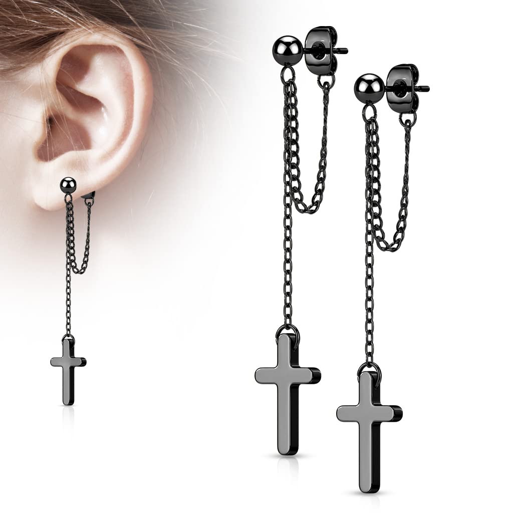 1 Paar Damen Ohrstecker Ketten-Kreuz Anhänger Chirurgenstahl Ohrringe Ohrhänger Silber Gold Schwarz Roségold